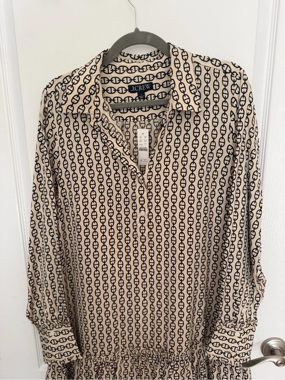 J. Crew Cream and Black Geometric Shirt Dress